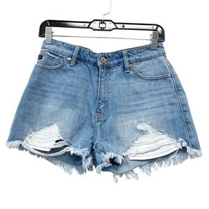 KanCan Women's Light Wash High‎ Rise Distressed Denim Cutoff Shorts Size Small